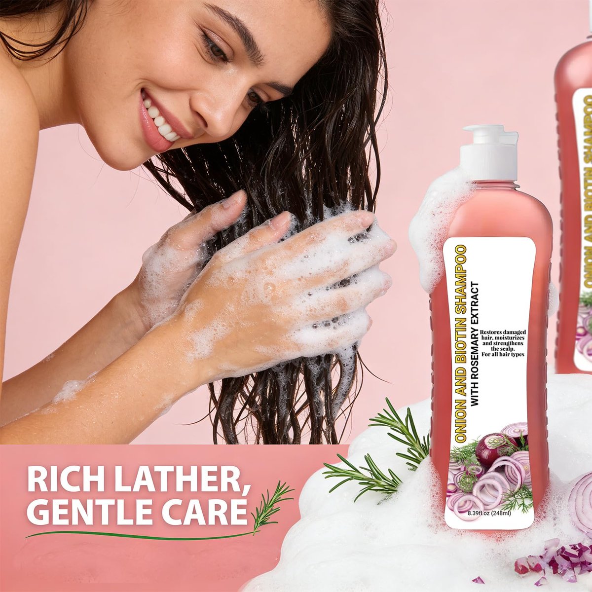 Onion Rosemary Shampoo with Biotin & Citric Acid - Nourishing Hair Care for Dry, Damaged Hair, Promotes Shine and Healthy-Looking Strands (8.39 Fl Oz) - görsel 9