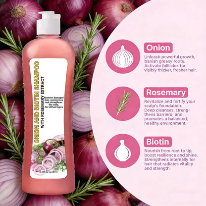 Onion Rosemary Shampoo with Biotin & Citric Acid - Nourishing Hair Care for Dry, Damaged Hair, Promotes Shine and Healthy-Looking Strands (8.39 Fl Oz)