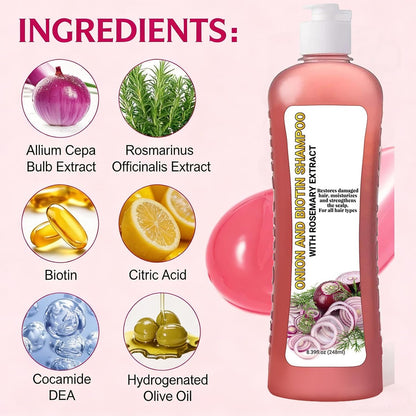 Onion Rosemary Shampoo with Biotin & Citric Acid - Nourishing Hair Care for Dry, Damaged Hair, Promotes Shine and Healthy-Looking Strands (8.39 Fl Oz)