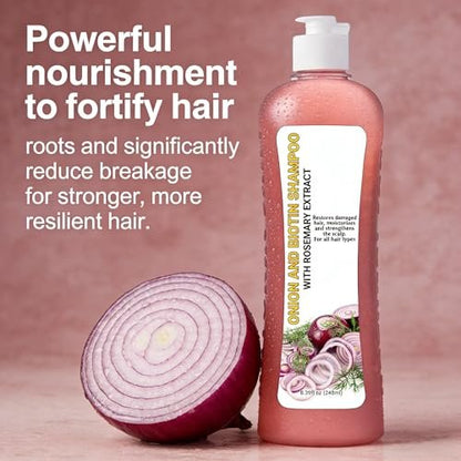 Onion Rosemary Shampoo with Biotin & Citric Acid - Nourishing Hair Care for Dry, Damaged Hair, Promotes Shine and Healthy-Looking Strands (8.39 Fl Oz)