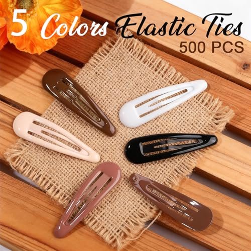 YGDZ 550-Piece Hair Barrettes Kit – 2-Inch Snap Hair Clips (50 PCS) & Elastic Rubber Bands (500 PCS) – Metal Hair Clips for Women & Girls, 5 Colors - görsel 6
