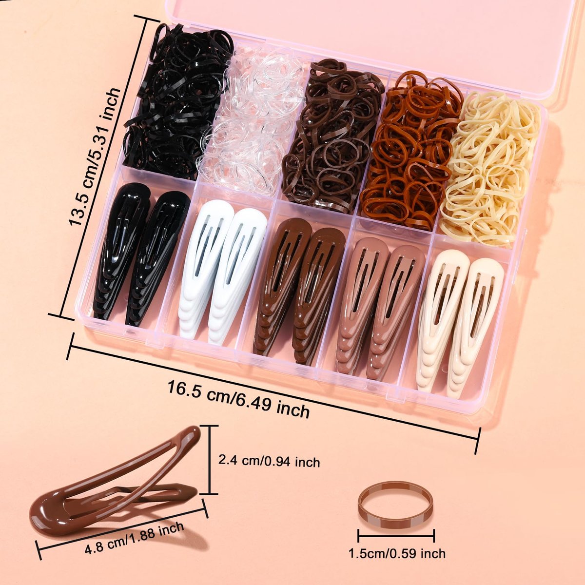 YGDZ 550-Piece Hair Barrettes Kit – 2-Inch Snap Hair Clips (50 PCS) & Elastic Rubber Bands (500 PCS) – Metal Hair Clips for Women & Girls, 5 Colors - görsel 3