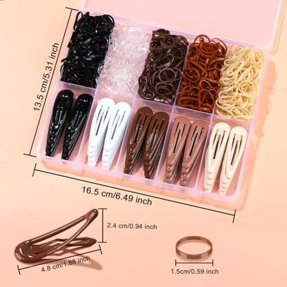YGDZ 550-Piece Hair Barrettes Kit – 2-Inch Snap Hair Clips (50 PCS) & Elastic Rubber Bands (500 PCS) – Metal Hair Clips for Women & Girls, 5 Colors