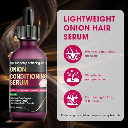 Onion Hair Growth Serum for Scalp & Hair Care - Hydrating Serum with Onion Extract, Rosemary & Biotin, Lightweight Daily Care for Fuller-Looking Hair (2.03 FL OZ) Avelisse