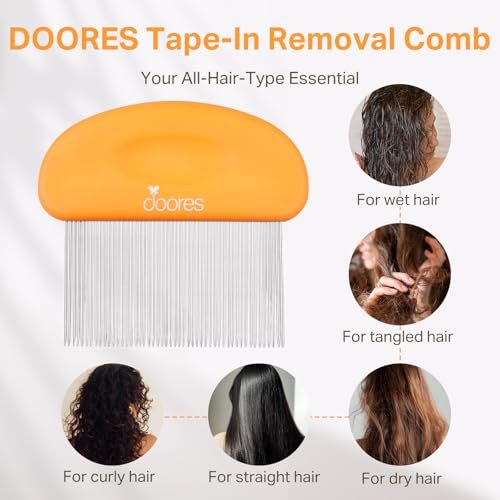 DOORES Tape In Extensions Remover Comb – Stainless Steel Fine Teeth for Quick & Easy Removal of Wigs & Hairpiece Adhesives – Detangler for Wet & Dry Hair – Orange - görsel 10