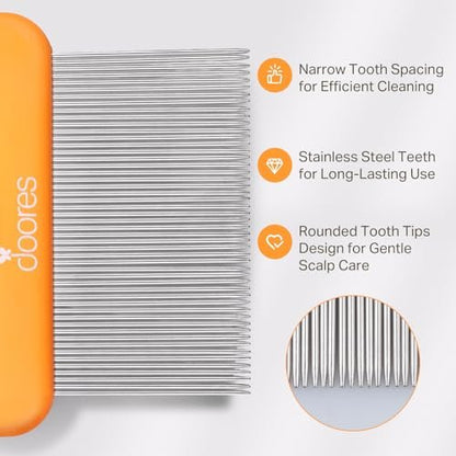 DOORES Tape In Extensions Remover Comb – Stainless Steel Fine Teeth for Quick & Easy Removal of Wigs & Hairpiece Adhesives – Detangler for Wet & Dry Hair – Orange