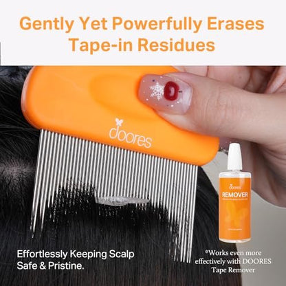 DOORES Tape In Extensions Remover Comb – Stainless Steel Fine Teeth for Quick & Easy Removal of Wigs & Hairpiece Adhesives – Detangler for Wet & Dry Hair – Orange
