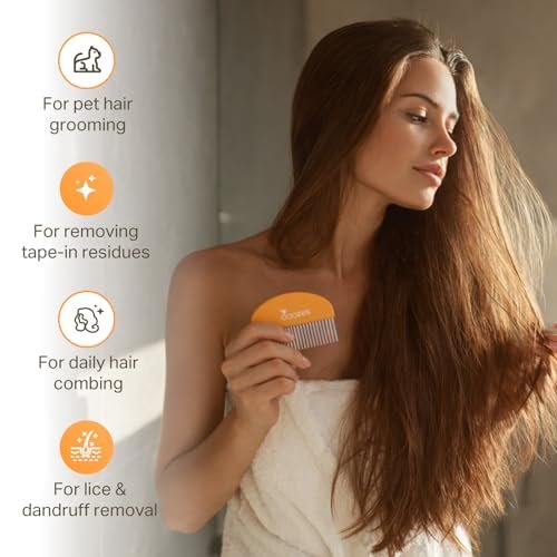 DOORES Tape In Extensions Remover Comb – Stainless Steel Fine Teeth for Quick & Easy Removal of Wigs & Hairpiece Adhesives – Detangler for Wet & Dry Hair – Orange - görsel 8