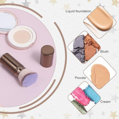 Retractable Blush Brush & Kabuki Brush – All-in-One Travel Foundation Brush with Aluminum Handle | Xelsluthe