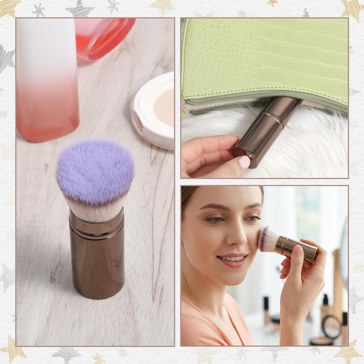 Retractable Blush Brush & Kabuki Brush – All-in-One Travel Foundation Brush with Aluminum Handle | Xelsluthe - görsel 7