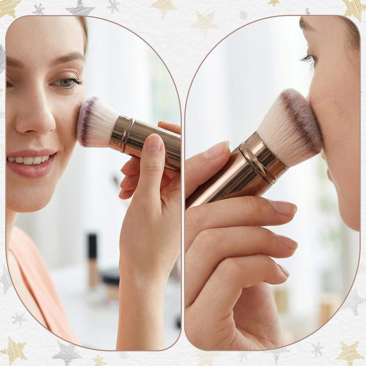 Retractable Blush Brush & Kabuki Brush – All-in-One Travel Foundation Brush with Aluminum Handle | Xelsluthe - görsel 9