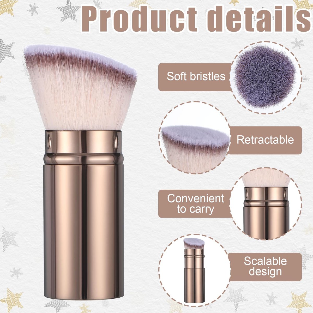 Retractable Blush Brush & Kabuki Brush – All-in-One Travel Foundation Brush with Aluminum Handle | Xelsluthe - görsel 5