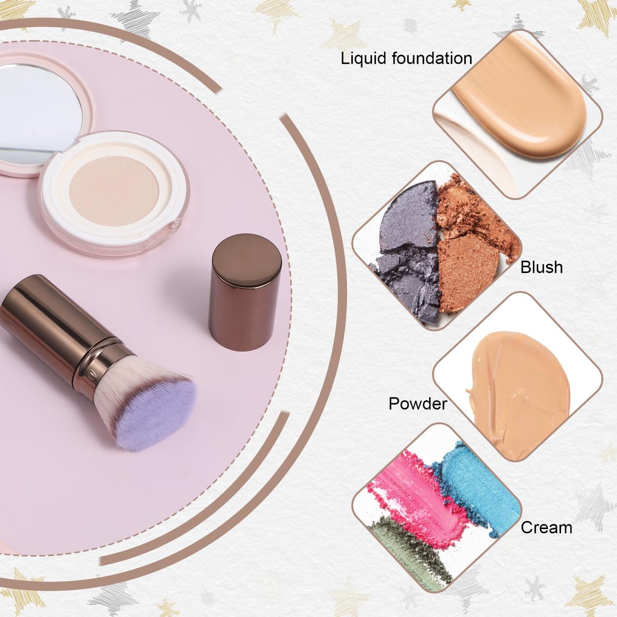 Retractable Blush Brush & Kabuki Brush – All-in-One Travel Foundation Brush with Aluminum Handle | Xelsluthe - görsel 11