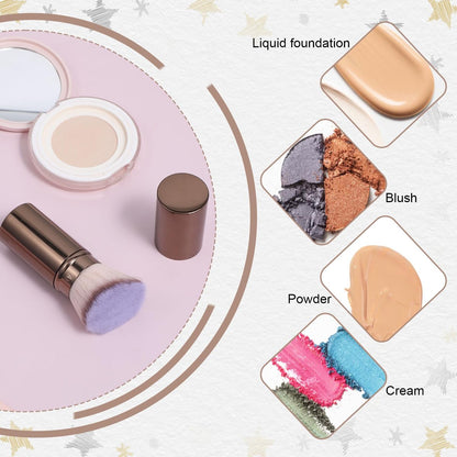 Retractable Blush Brush & Kabuki Brush – All-in-One Travel Foundation Brush with Aluminum Handle | Xelsluthe