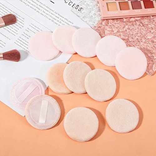 Bremorou 12-Piece Round Setting Powder Puffs – Soft Cotton Cosmetic Sponges with Ribbon for Loose & Pressed Powder (Pink & Beige) - görsel 8