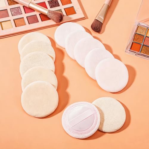 Bremorou 12-Piece Round Setting Powder Puffs – Soft Cotton Cosmetic Sponges with Ribbon for Loose & Pressed Powder (Pink & Beige) - görsel 14