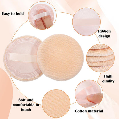 Bremorou 12-Piece Round Setting Powder Puffs – Soft Cotton Cosmetic Sponges with Ribbon for Loose & Pressed Powder (Pink & Beige)