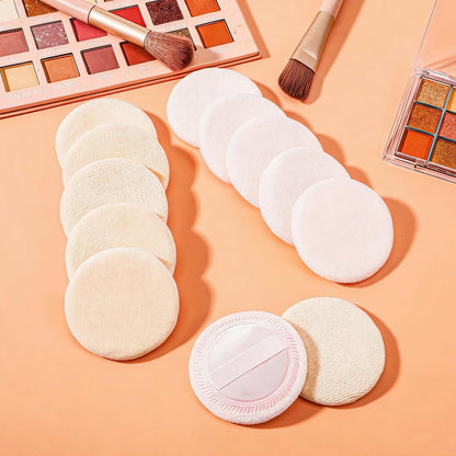 Bremorou 12-Piece Round Setting Powder Puffs – Soft Cotton Cosmetic Sponges with Ribbon for Loose & Pressed Powder (Pink & Beige)