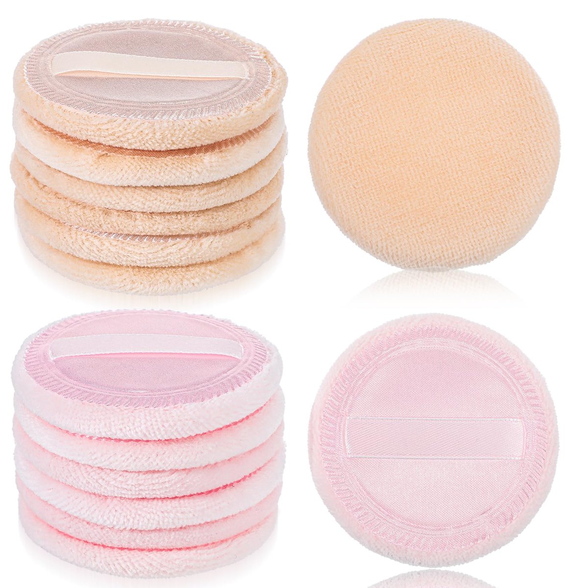 Bremorou 12-Piece Round Setting Powder Puffs – Soft Cotton Cosmetic Sponges with Ribbon for Loose & Pressed Powder (Pink & Beige) - görsel 1