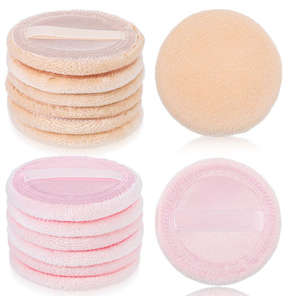Bremorou 12-Piece Round Setting Powder Puffs – Soft Cotton Cosmetic Sponges with Ribbon for Loose & Pressed Powder (Pink & Beige)