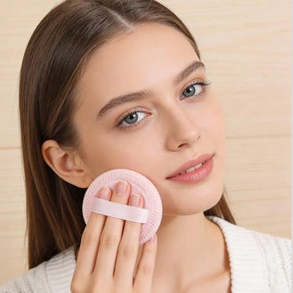 Bremorou 12-Piece Round Setting Powder Puffs – Soft Cotton Cosmetic Sponges with Ribbon for Loose & Pressed Powder (Pink & Beige)