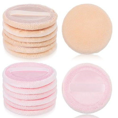 Bremorou 12-Piece Round Setting Powder Puffs – Soft Cotton Cosmetic Sponges with Ribbon for Loose & Pressed Powder (Pink & Beige)
