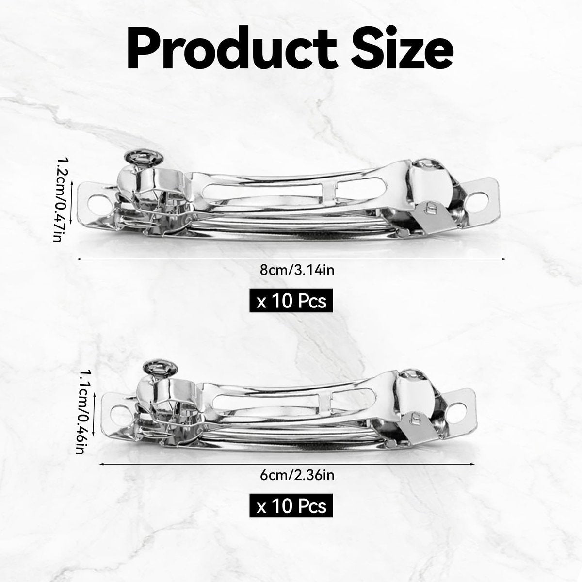 20 Pack Silver Metal French Barrette Hair Clips 2.4" & 3" - DIY Craft Snap Hair Clasps - görsel 3