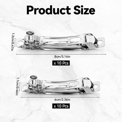 20 Pack Silver Metal French Barrette Hair Clips 2.4" & 3" - DIY Craft Snap Hair Clasps