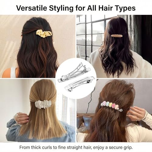 20 Pack Silver Metal French Barrette Hair Clips 2.4" & 3" - DIY Craft Snap Hair Clasps - görsel 6