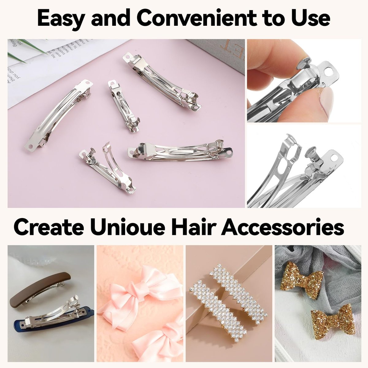 20 Pack Silver Metal French Barrette Hair Clips 2.4" & 3" - DIY Craft Snap Hair Clasps - görsel 7