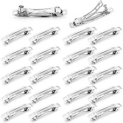 20 Pack Silver Metal French Barrette Hair Clips 2.4" & 3" - DIY Craft Snap Hair Clasps