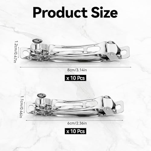20 Pack Silver Metal French Barrette Hair Clips 2.4" & 3" - DIY Craft Snap Hair Clasps - görsel 4
