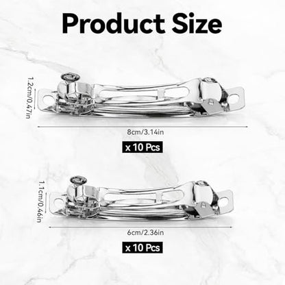 20 Pack Silver Metal French Barrette Hair Clips 2.4" & 3" - DIY Craft Snap Hair Clasps