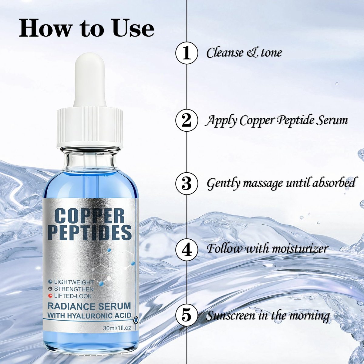 GHK-Cu Copper Peptide Serum with Hyaluronic Acid - Lightweight Deep Hydration Face Serum for Smooth & Plumping Feel Avelisse