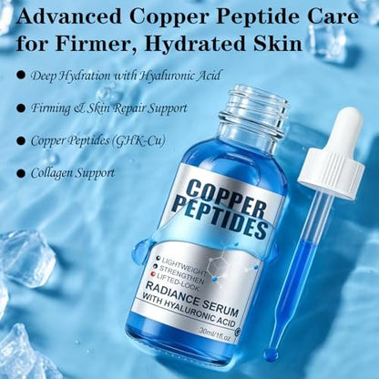 GHK-Cu Copper Peptide Serum with Hyaluronic Acid - Lightweight Deep Hydration Face Serum for Smooth & Plumping Feel Avelisse
