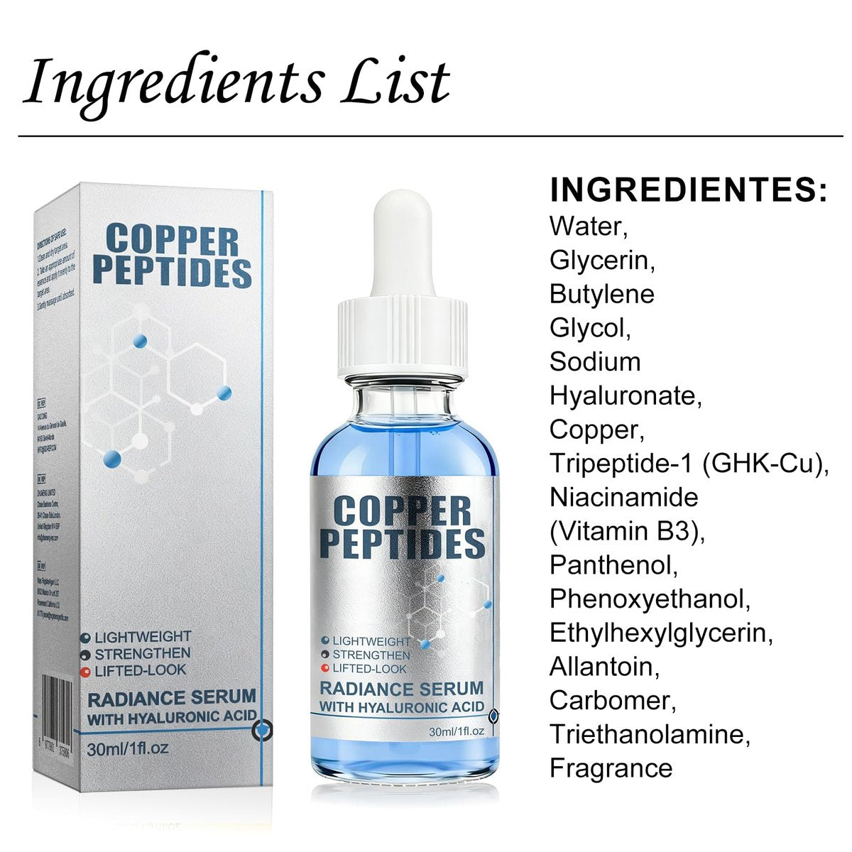 GHK-Cu Copper Peptide Serum with Hyaluronic Acid - Lightweight Deep Hydration Face Serum for Smooth & Plumping Feel Avelisse