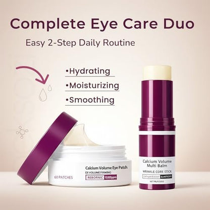 Peksozi Eye Care Set – Calcium Multi Balm Stick + Under Eye Patches 30 Pairs, Collagen Moisturizing Stick, Nourishing Calcium Volume Balm, Gentle Eye Care & Daily Skincare Avelisse