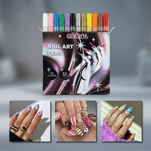 GIDEROS 12-Color Nail Art Markers - 0.5mm Precision Polish Pens for DIY Nail Art, Ideal for Professionals & Beginners Avelisse
