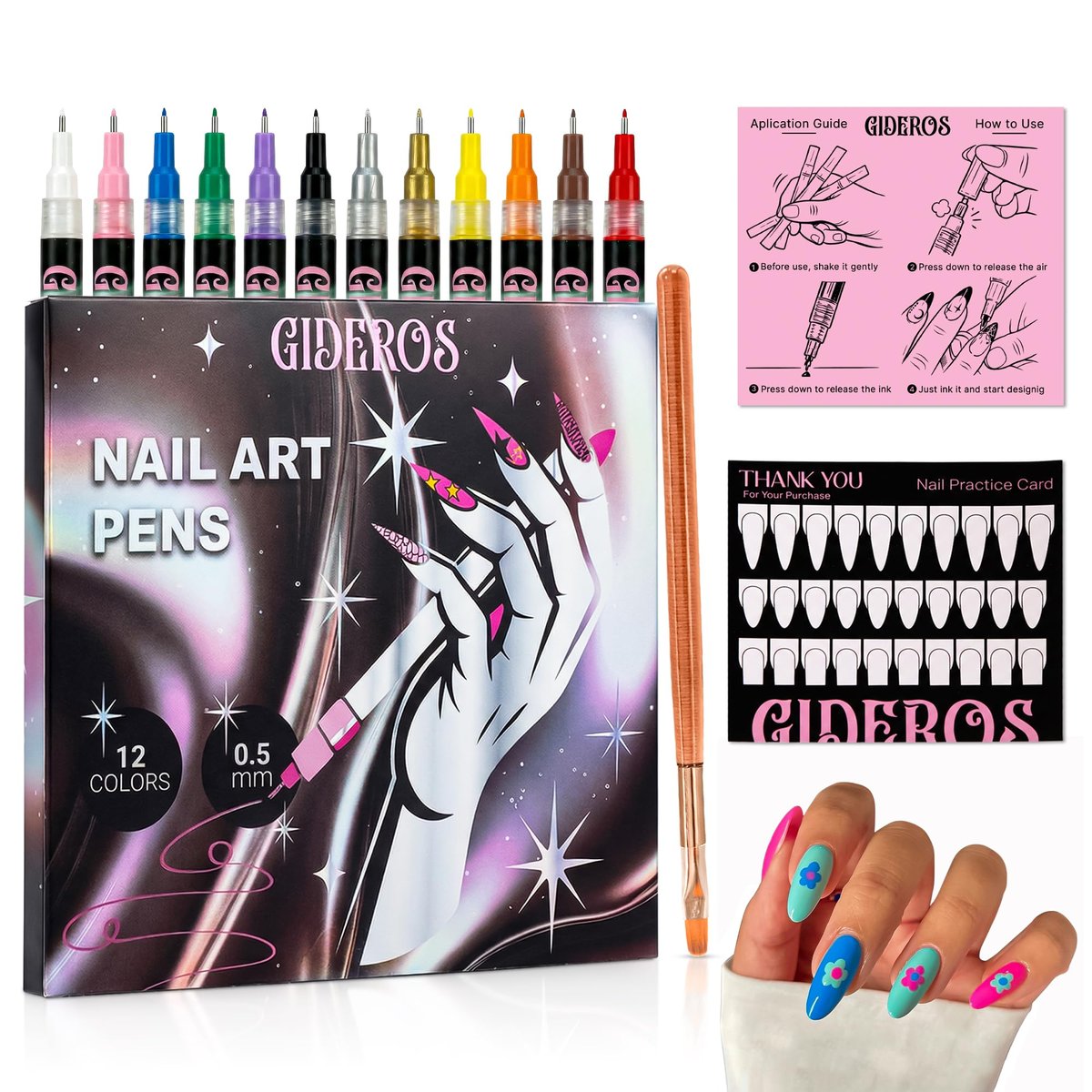 GIDEROS 12-Color Nail Art Markers - 0.5mm Precision Polish Pens for DIY Nail Art, Ideal for Professionals & Beginners Avelisse