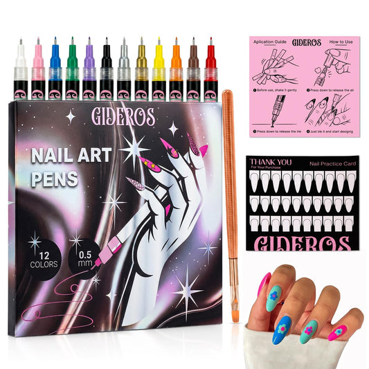 GIDEROS 12-Color Nail Art Markers - 0.5mm Precision Polish Pens for DIY Nail Art, Ideal for Professionals & Beginners Avelisse