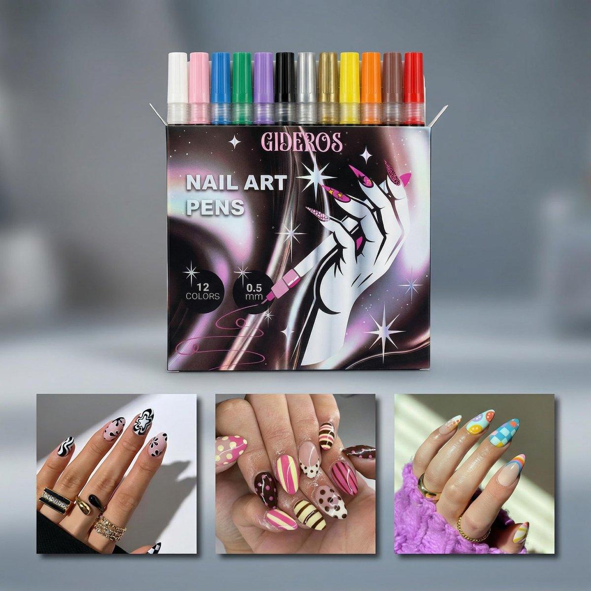 GIDEROS 12-Color Nail Art Markers - 0.5mm Precision Polish Pens for DIY Nail Art, Ideal for Professionals & Beginners Avelisse
