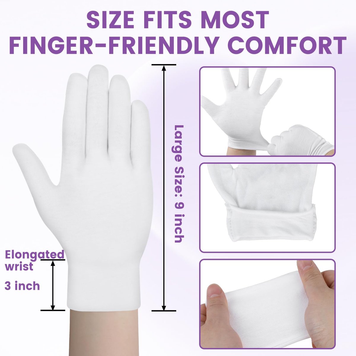 UGODAR 60 Pcs White Cotton Gloves for Dry Hands Sleeping, Soft Moisturizing Overnight SPA Gloves for Eczema, Men Women Stretchable Lotion Gloves for Coin Jewelry Silver Art Handling - görsel 9