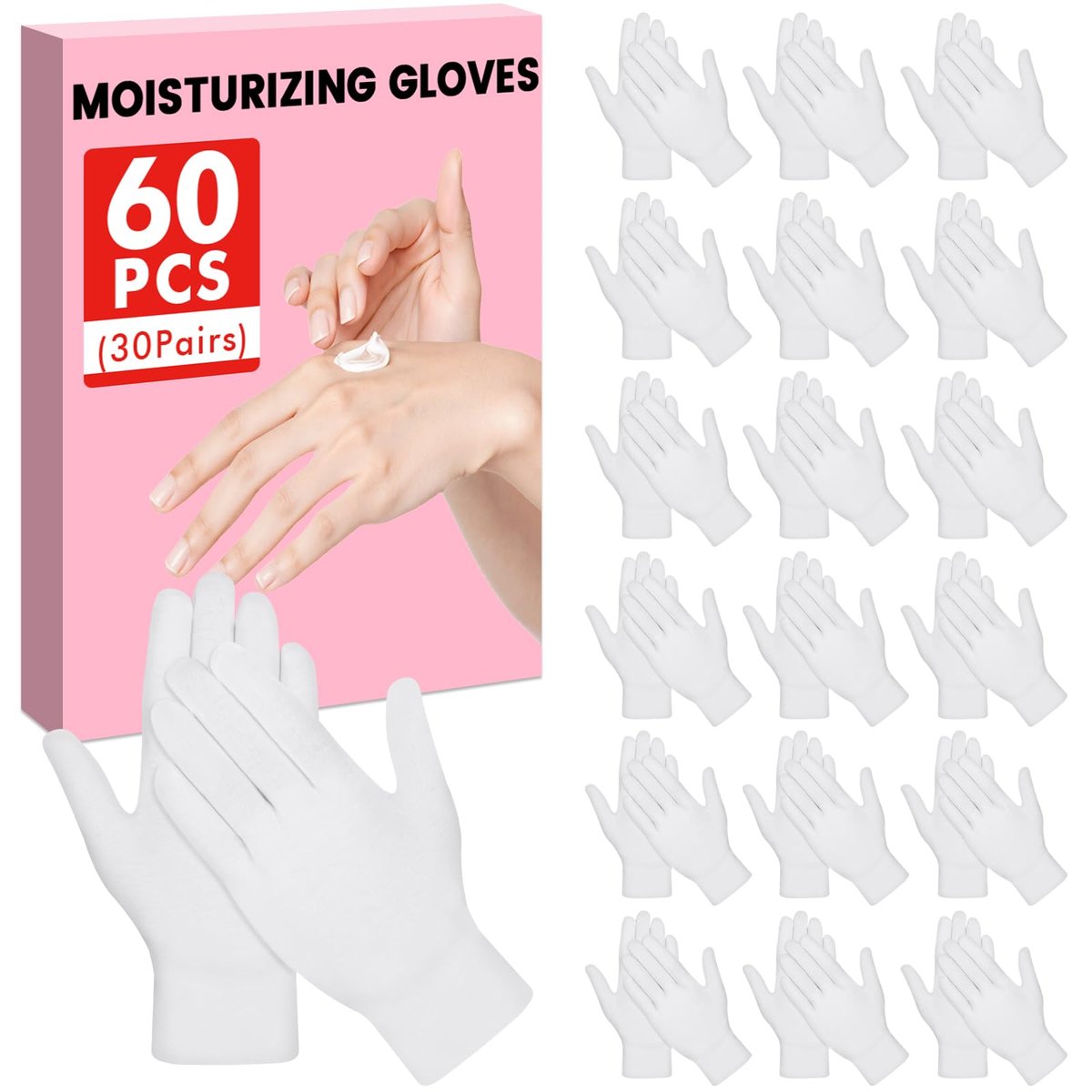 UGODAR 60 Pcs White Cotton Gloves for Dry Hands Sleeping, Soft Moisturizing Overnight SPA Gloves for Eczema, Men Women Stretchable Lotion Gloves for Coin Jewelry Silver Art Handling - görsel 1