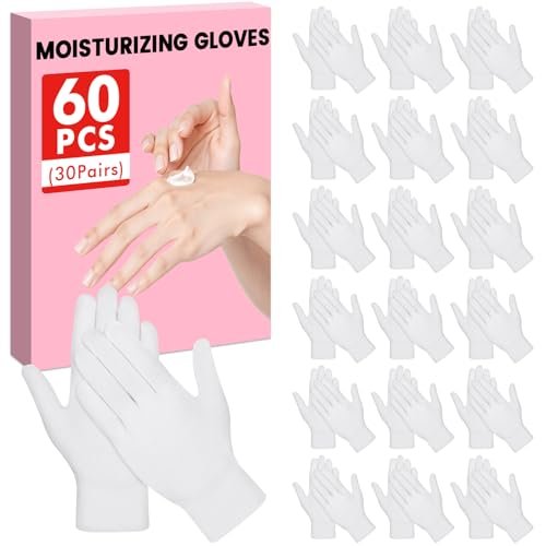 UGODAR 60 Pcs White Cotton Gloves for Dry Hands Sleeping, Soft Moisturizing Overnight SPA Gloves for Eczema, Men Women Stretchable Lotion Gloves for Coin Jewelry Silver Art Handling - görsel 2