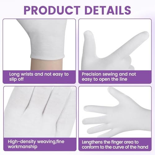 UGODAR 60 Pcs White Cotton Gloves for Dry Hands Sleeping, Soft Moisturizing Overnight SPA Gloves for Eczema, Men Women Stretchable Lotion Gloves for Coin Jewelry Silver Art Handling - görsel 16