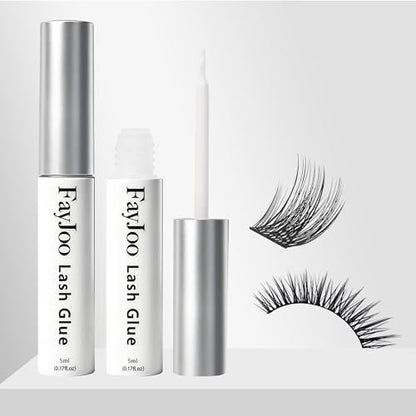Strong Hold Eyelash Glue for Sensitive Eyes – Ultimate Waterproof Lash Adhesive, Dries Clear, Latex-Free & Hypoallergenic, FayJoo White/Clear Bond, 5ml