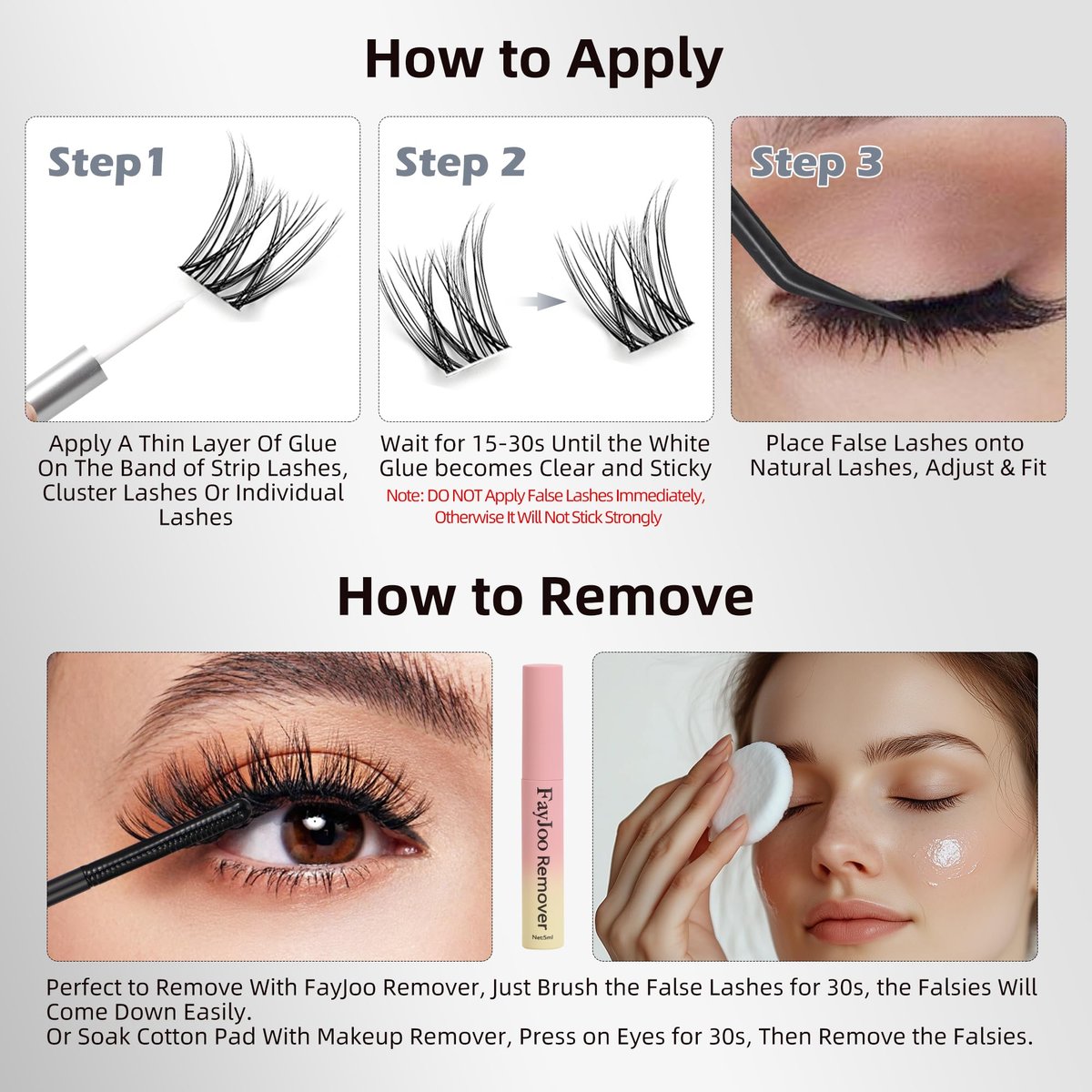 Strong Hold Eyelash Glue for Sensitive Eyes – Ultimate Waterproof Lash Adhesive, Dries Clear, Latex-Free & Hypoallergenic, FayJoo White/Clear Bond, 5ml - görsel 3