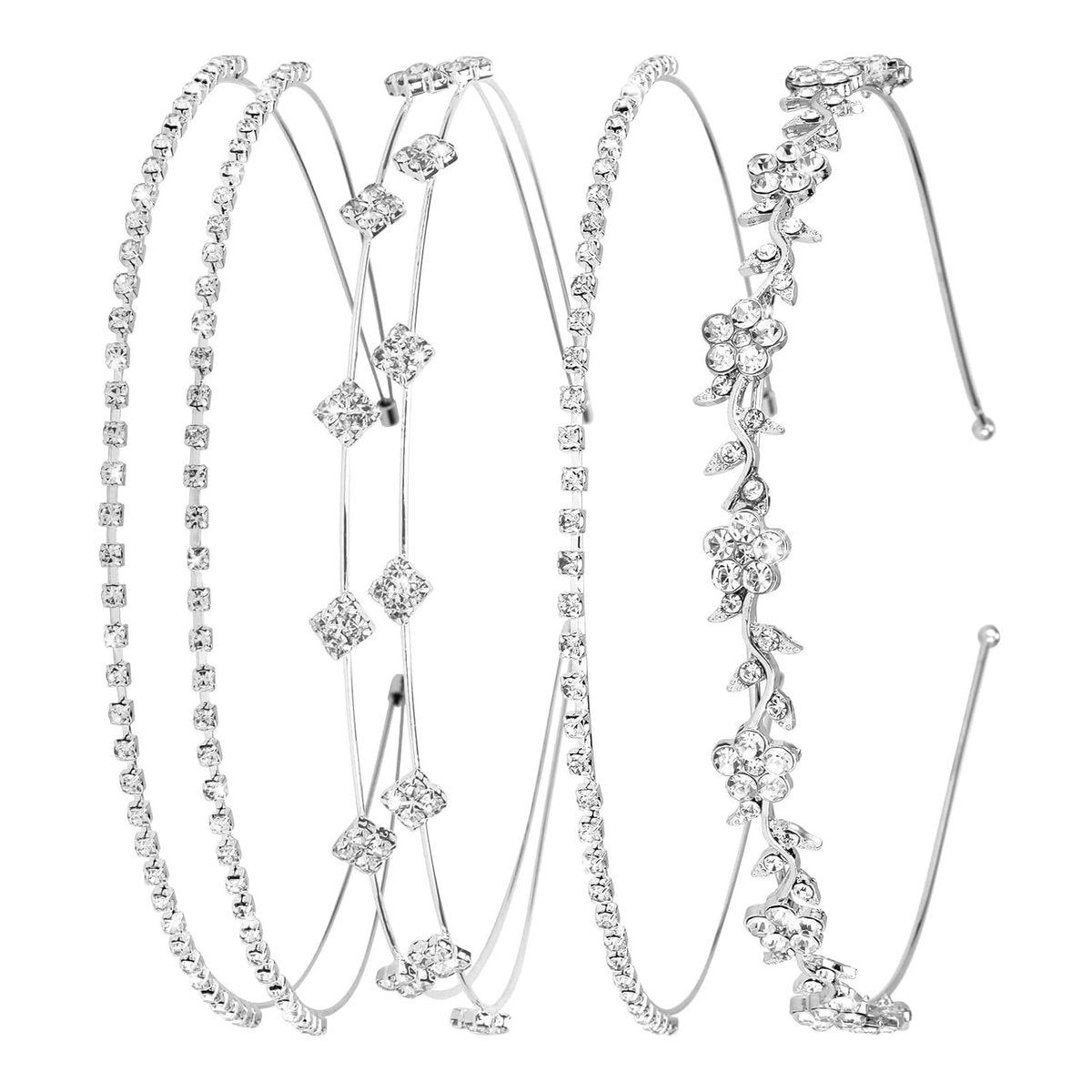 shuielai 4 Pcs Silver Rhinestone Headband Set - Bridal Crystal Tiara Crown Hair Accessories for Women & Girls - görsel 2