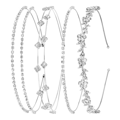 shuielai 4 Pcs Silver Rhinestone Headband Set - Bridal Crystal Tiara Crown Hair Accessories for Women & Girls