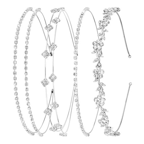 shuielai 4 Pcs Silver Rhinestone Headband Set - Bridal Crystal Tiara Crown Hair Accessories for Women & Girls - görsel 1
